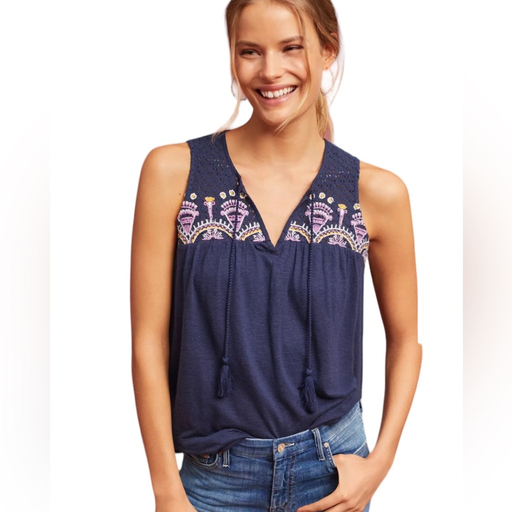 Anthropologie Akemi + Kin Williston Embroidered Boho Tank W-657 Sz XS